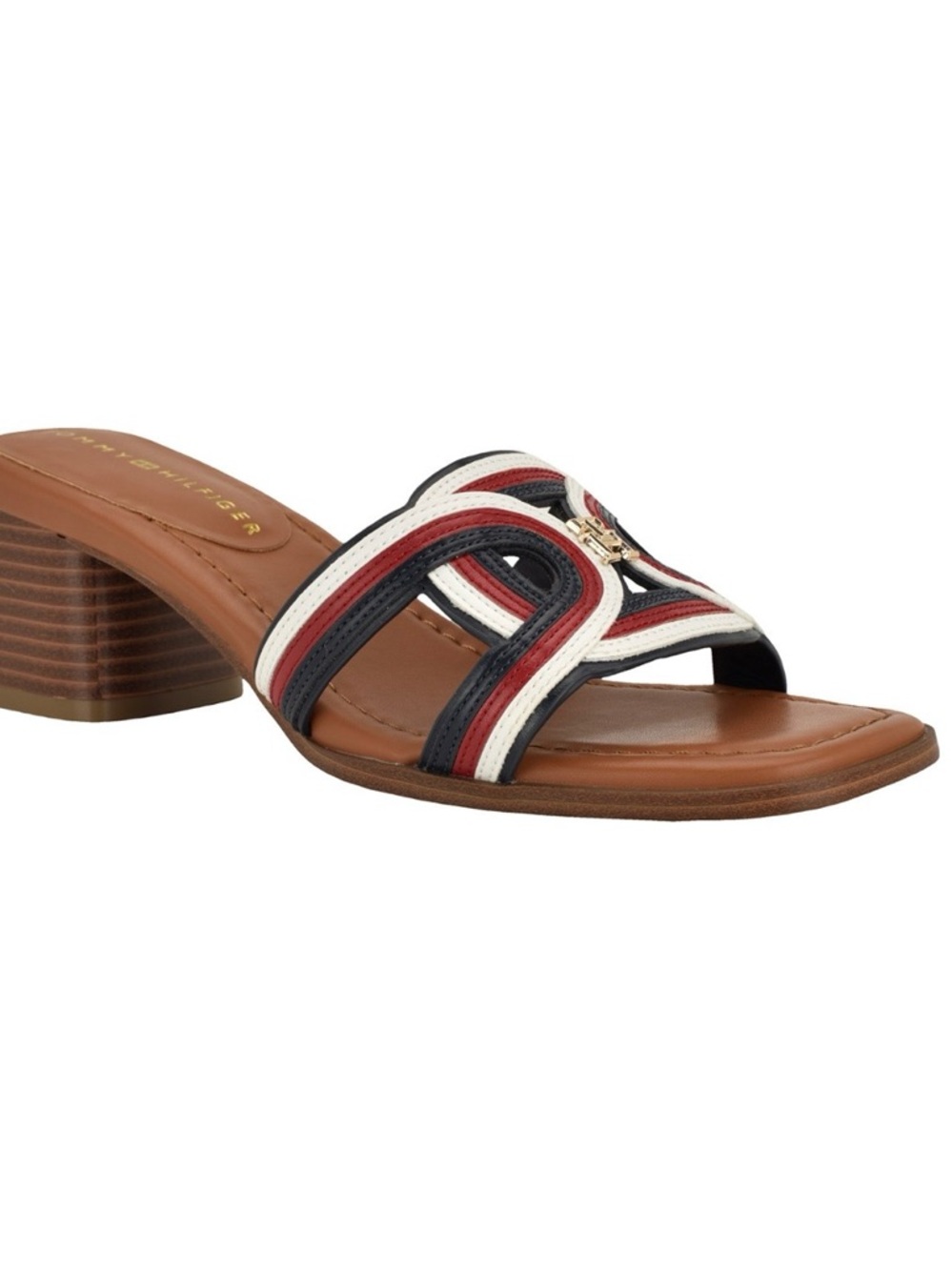 Tommy Hilfiger Red White Navy Striped Low Block Heel Mule